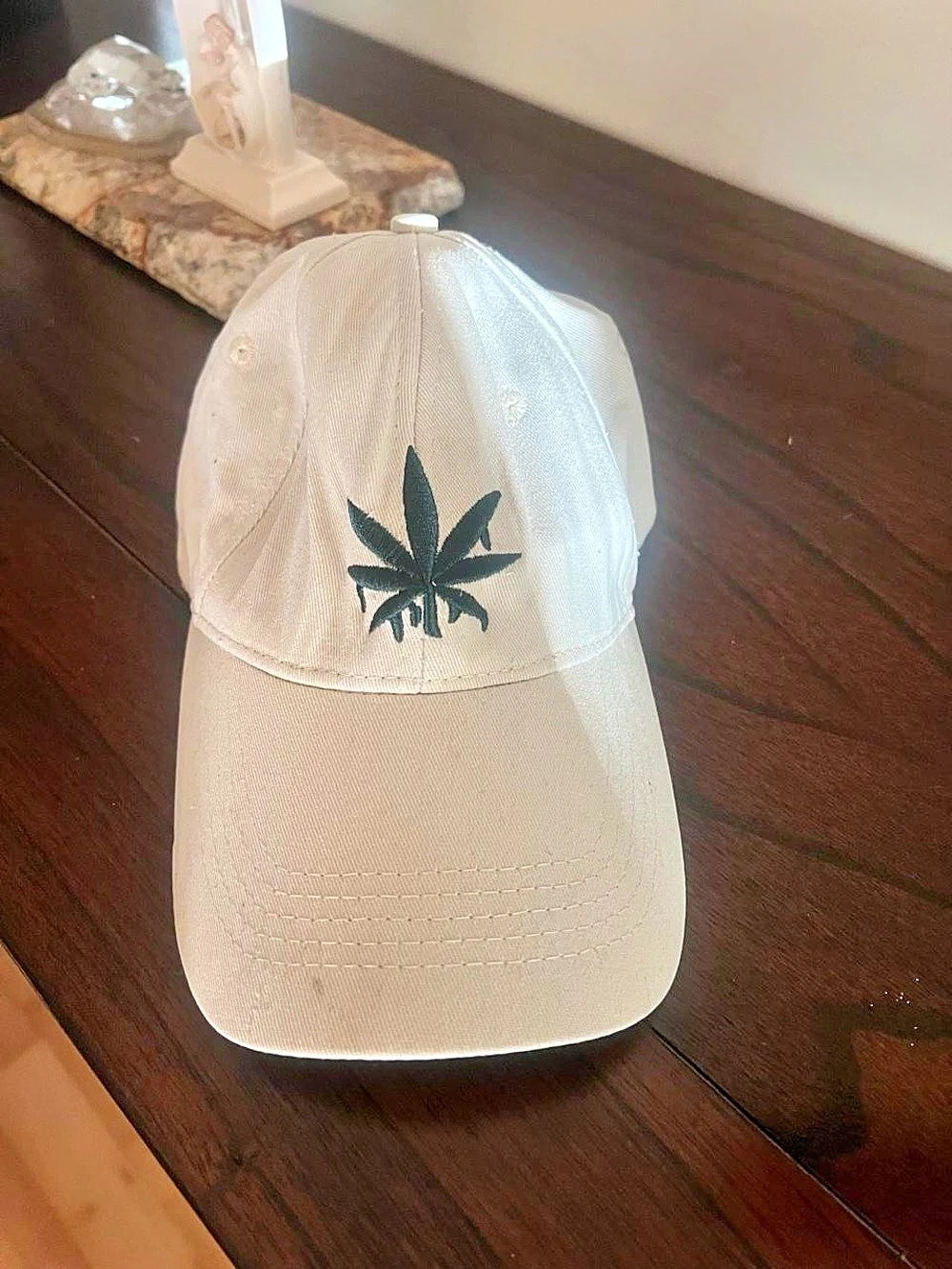 Embroidered Leaf Baseball Cap in Cream